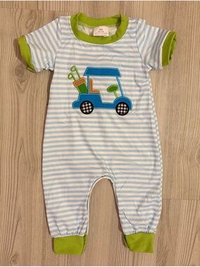 Blue & White Striped Golf Romper
